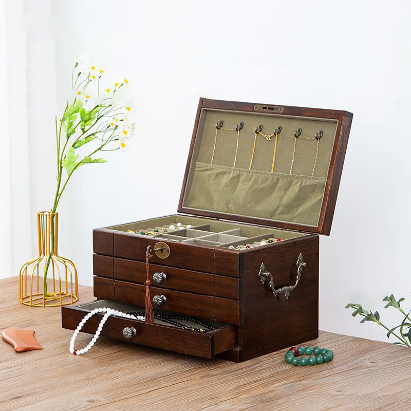 Four-Layer Solid Wood Jewelry Box with Velvet | Zen Decor