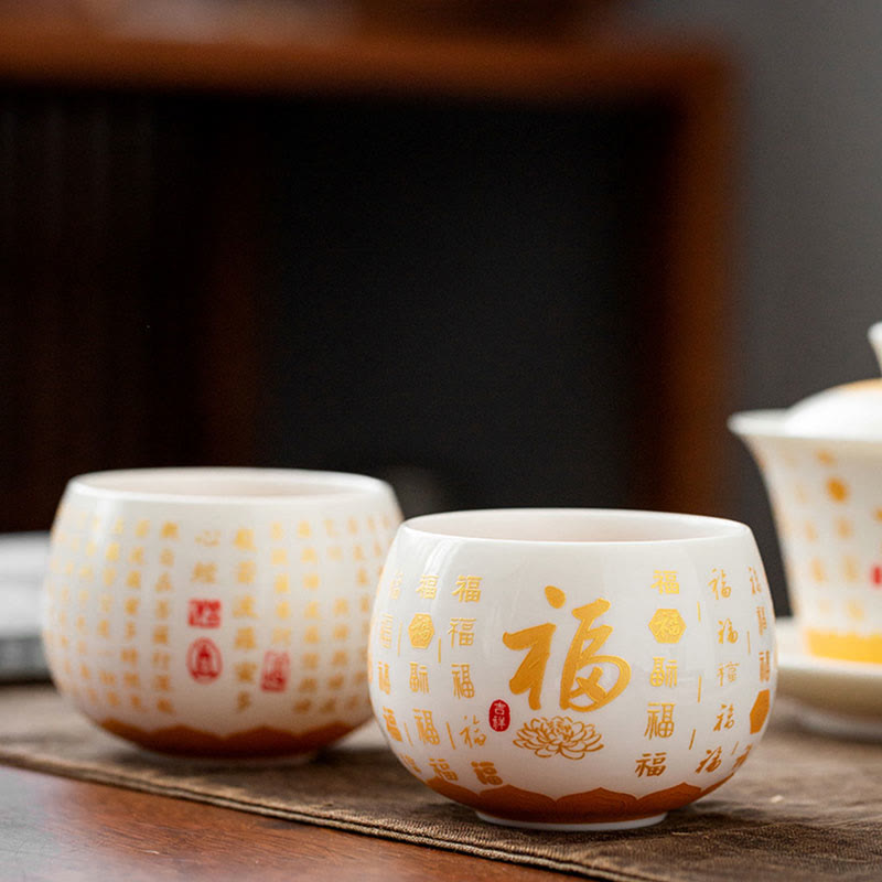 Fu Character Ceramic Gaiwan 150ml Meditation Tea Set