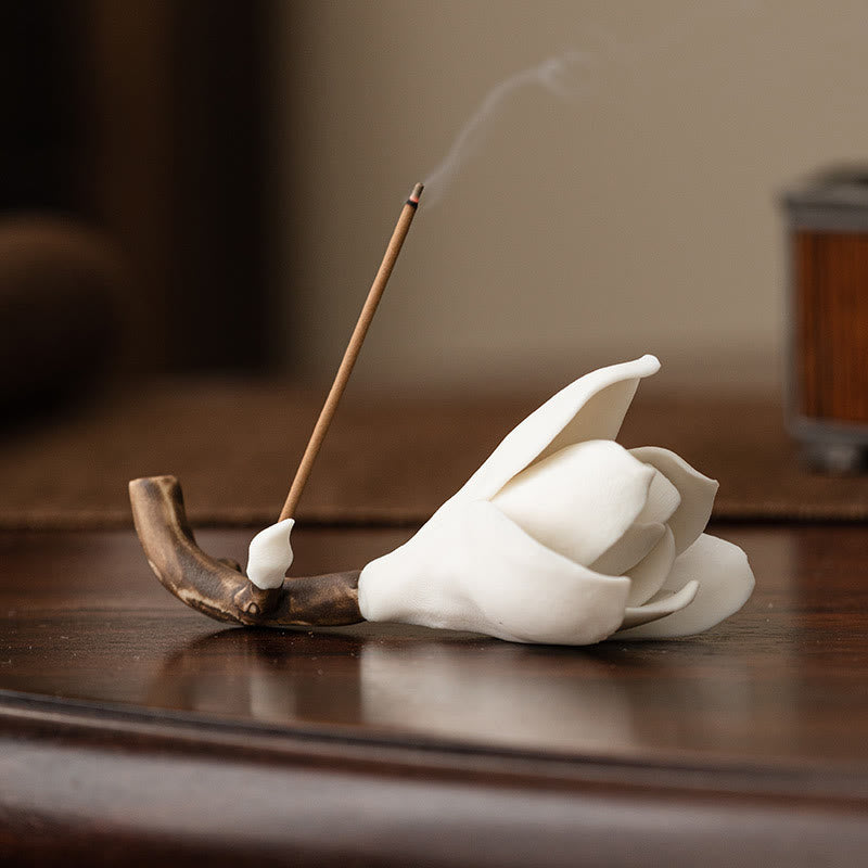 Gardenia Flower Ceramic Incense Burner 8.5cm for Meditation