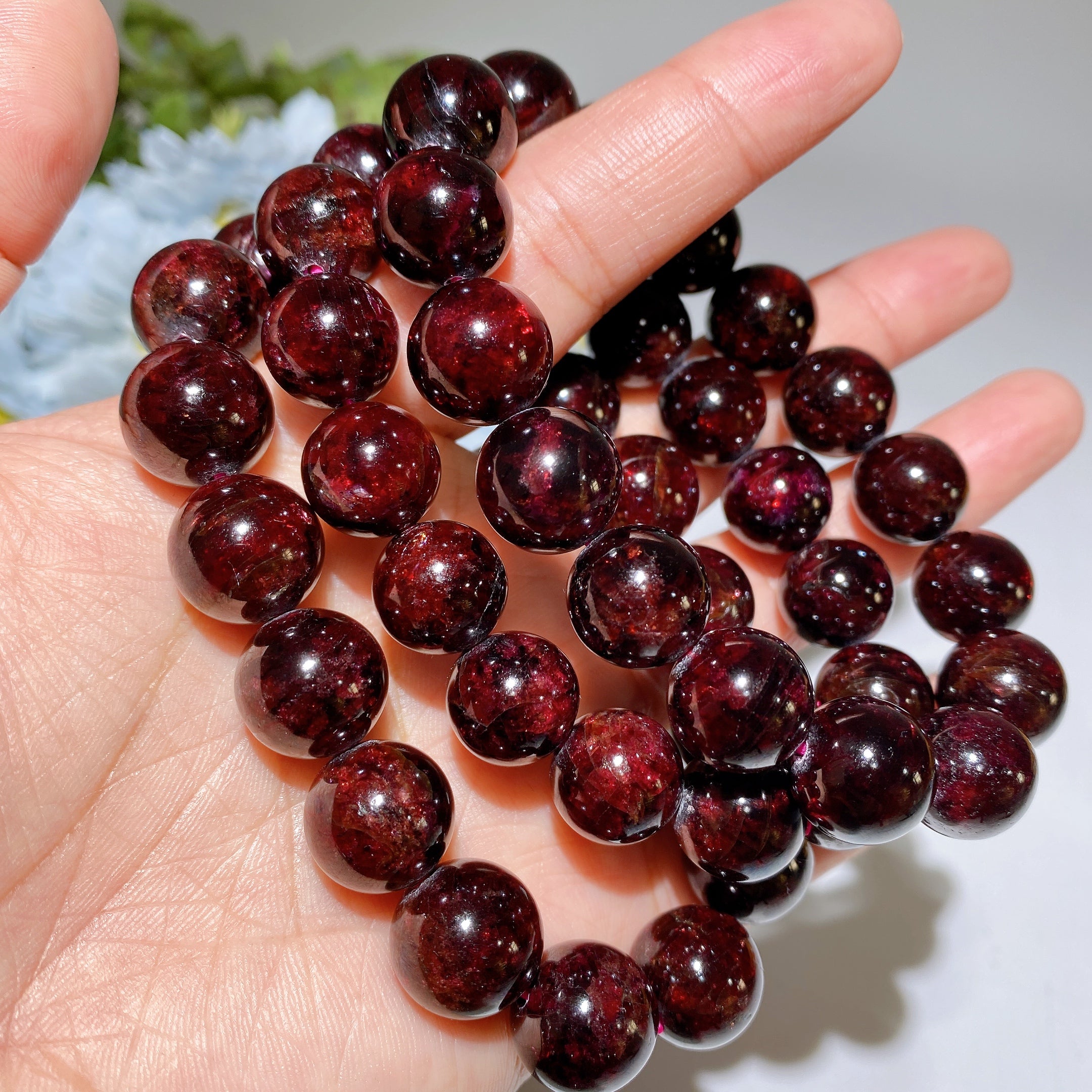 Garnet Aquamarine Fire Quartz Healing Bracelet 10-14mm