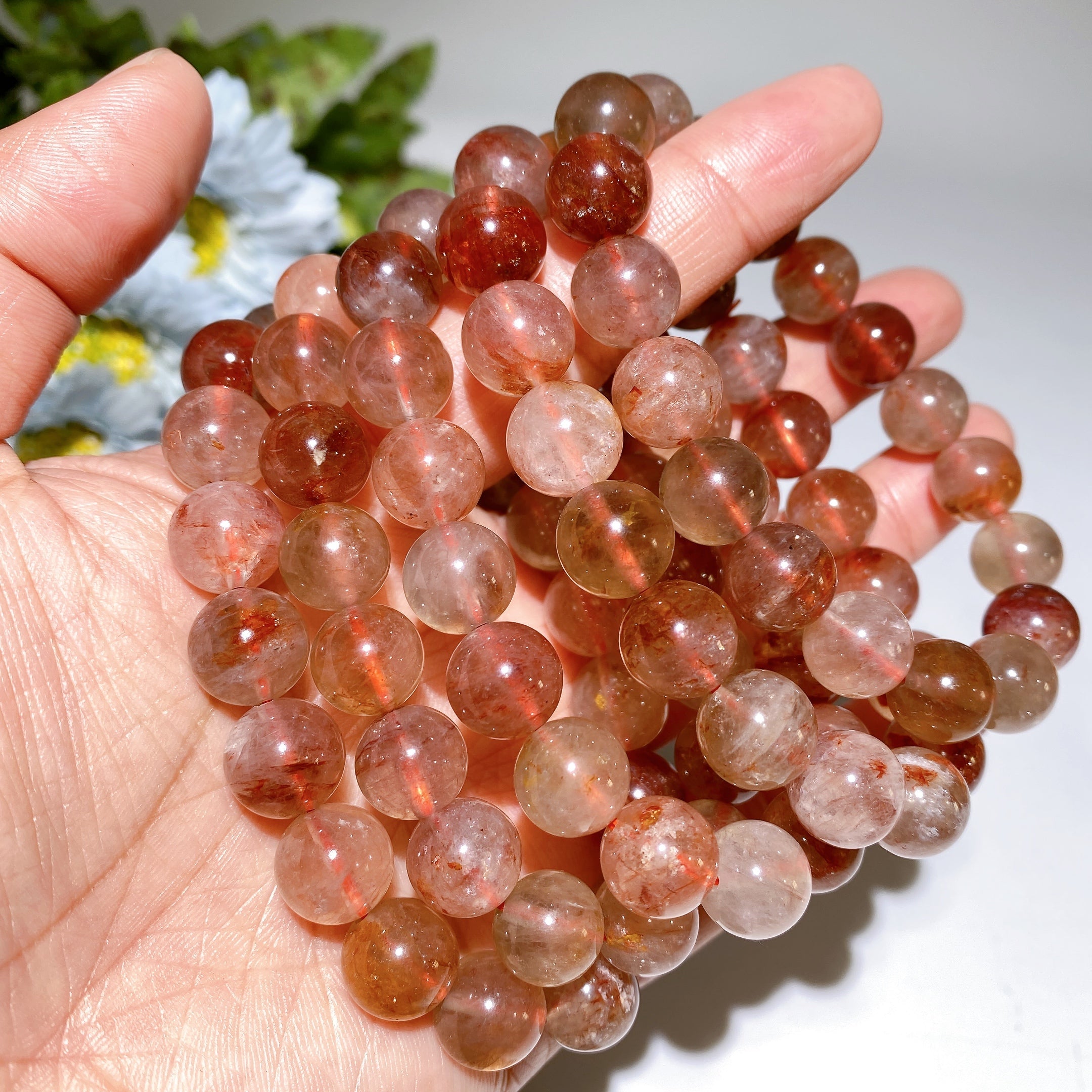 Garnet Aquamarine Fire Quartz Healing Bracelet 10-14mm