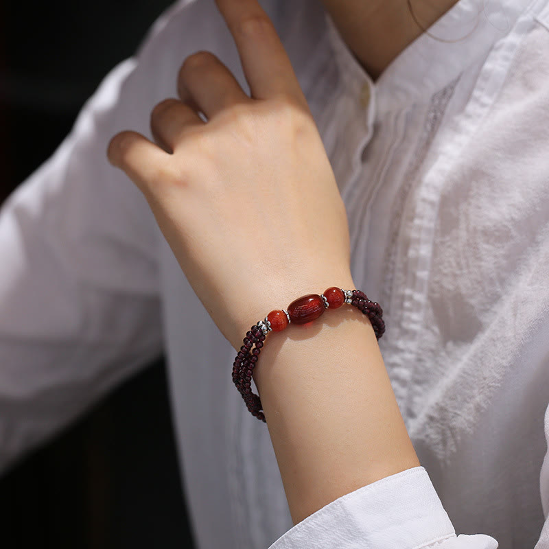 Garnet Red Agate Protection Triple Layer Bracelet
