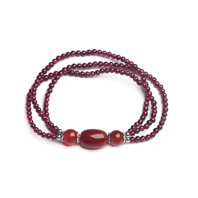 Garnet Red Agate Protection Triple Layer Bracelet