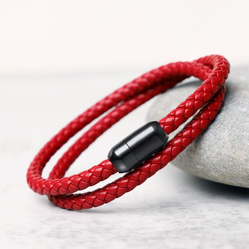 Genuine Leather Red String Protection Bracelet Magnetic Buckle