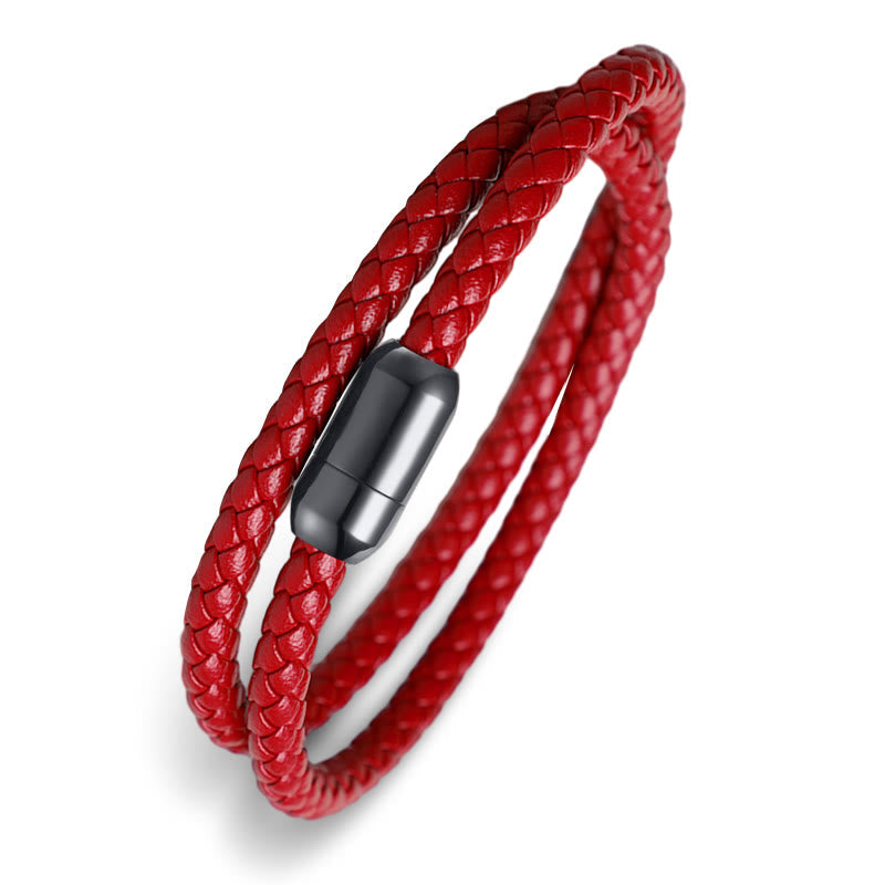 Genuine Leather Red String Protection Bracelet Magnetic Buckle