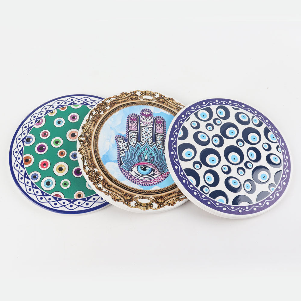 Glossy Chinese Ceramic Coaster 6.25 Inch Round Set