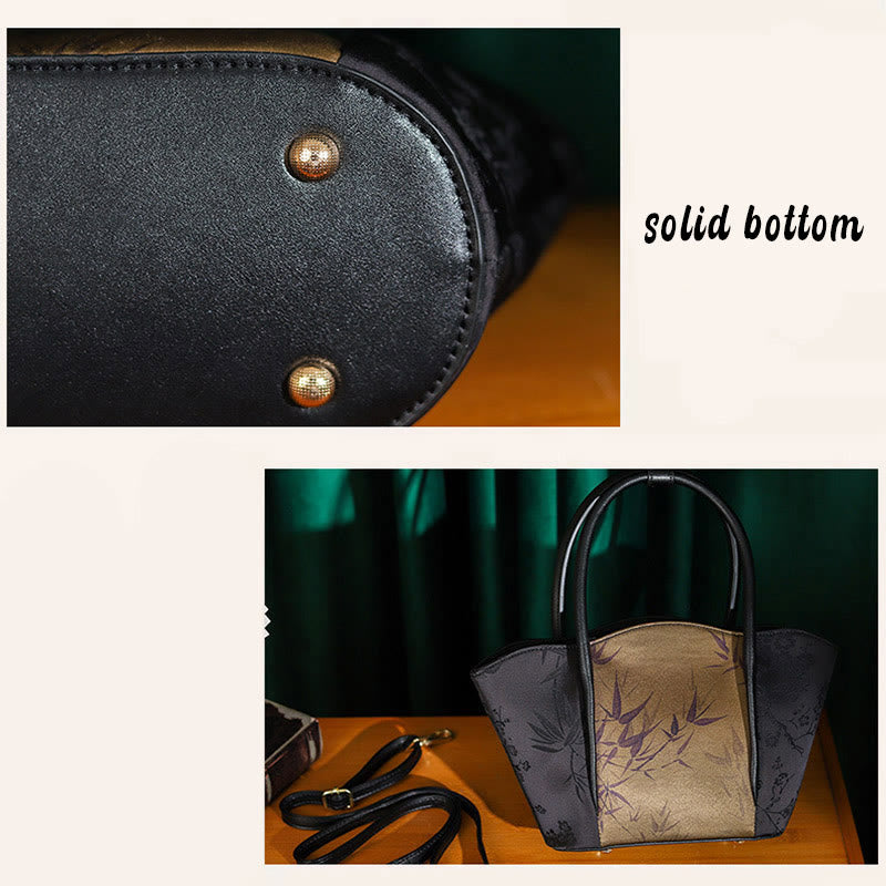 Gold Bamboo Print Vintage Crossbody Bag 31cm