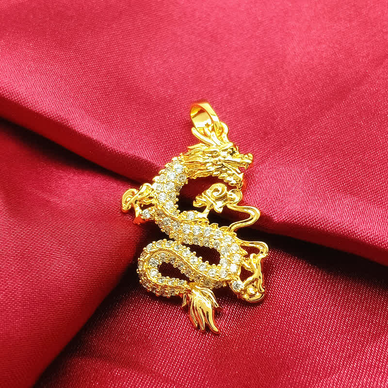 Gold Dragon Protection Necklace Pendant for Strength & Luck