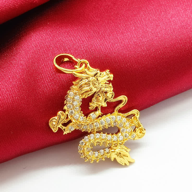 Gold Dragon Protection Necklace Pendant for Strength & Luck