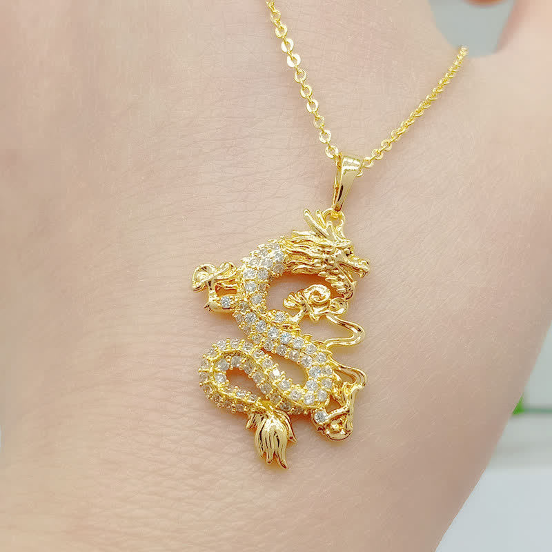 Gold Dragon Protection Necklace Pendant for Strength & Luck