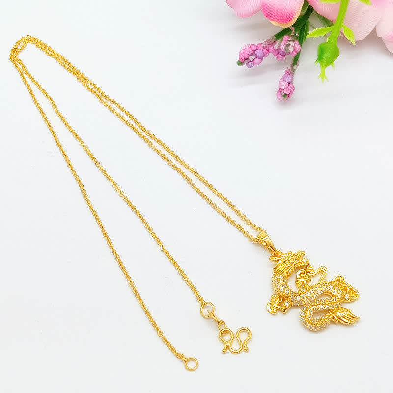 Gold Dragon Protection Necklace Pendant for Strength & Luck