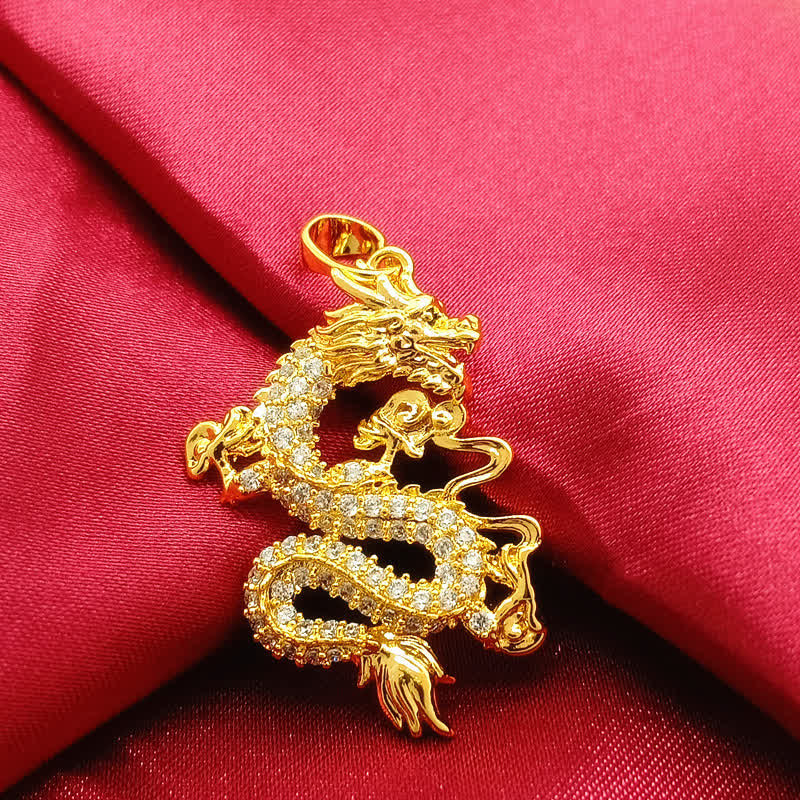 Gold Dragon Protection Necklace Pendant for Strength & Luck