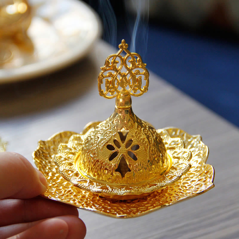 Gold Leaf Mini Incense Burner | Spiritual Alloy Coaster