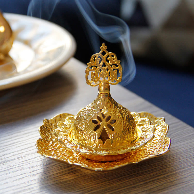 Gold Leaf Mini Incense Burner | Spiritual Alloy Coaster