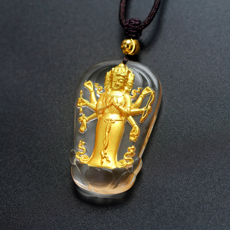 Gold Plated Liuli Crystal Buddha Necklace for Wealth & Success