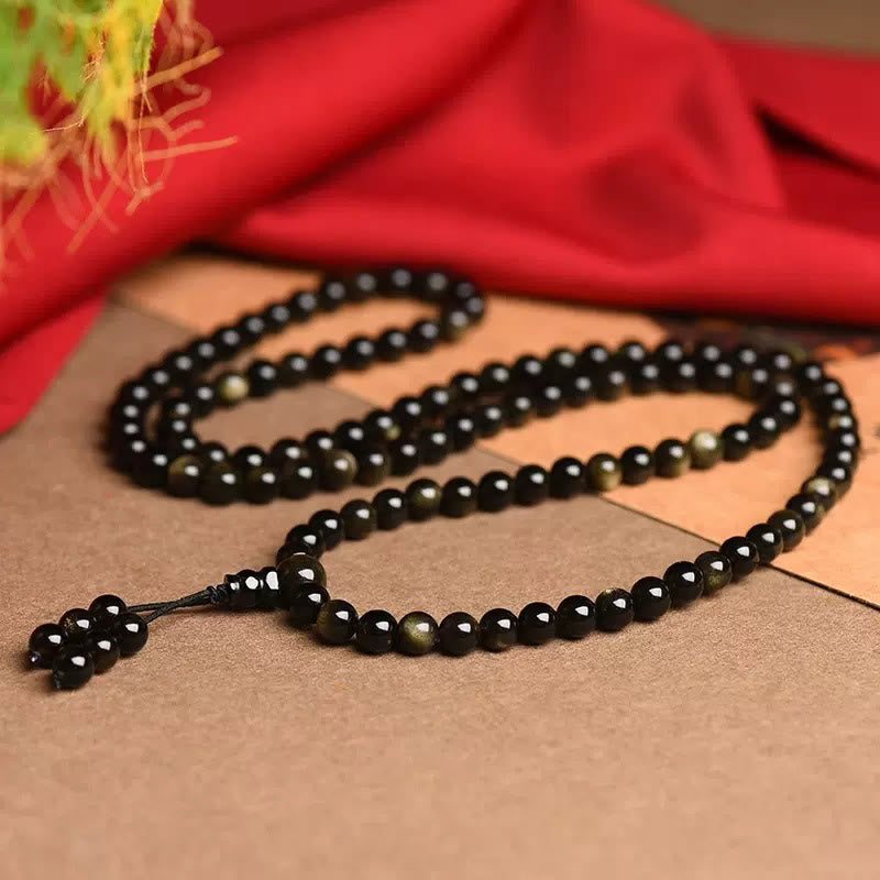 Gold Sheen Obsidian 108 Beads Wealth Mala Bracelet
