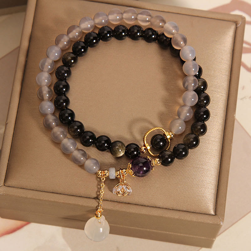 Gold Sheen Obsidian Gray Agate Strength Bracelet