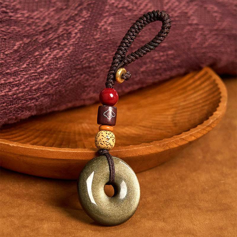 Gold Sheen Obsidian Peace Buckle Keychain for Protection