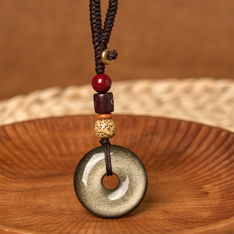 Gold Sheen Obsidian Peace Buckle Keychain for Protection