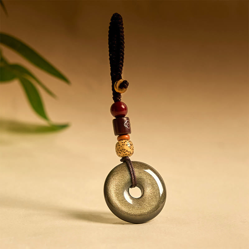 Gold Sheen Obsidian Peace Buckle Keychain for Protection