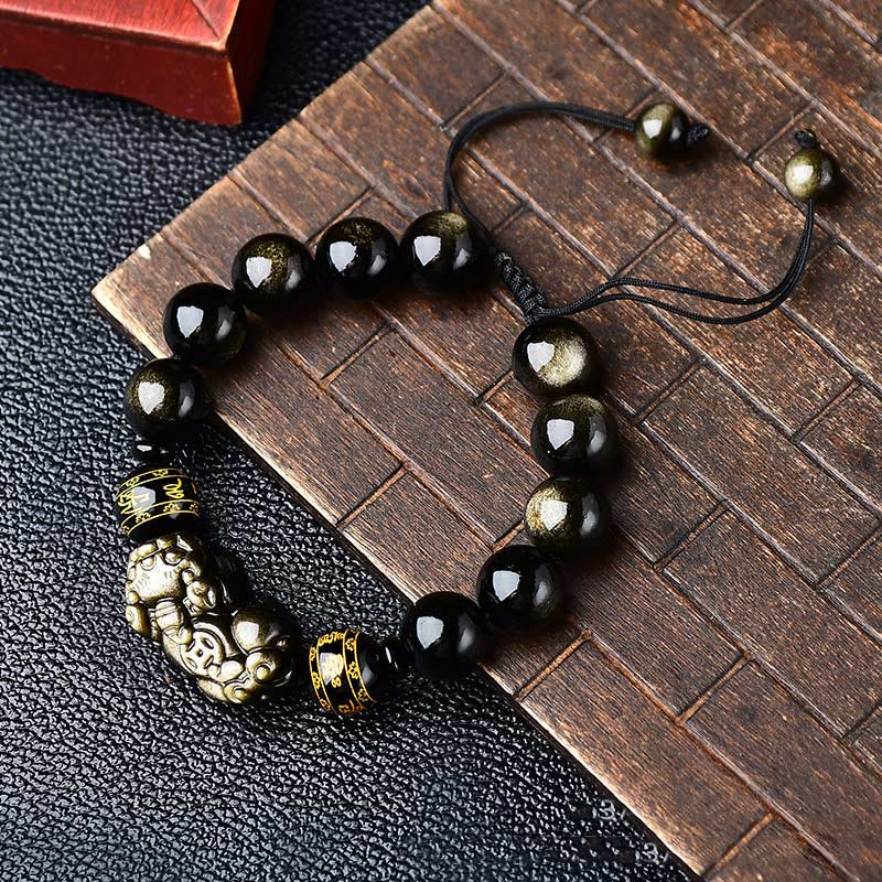 Gold Sheen Obsidian PiXiu Wealth Bracelet