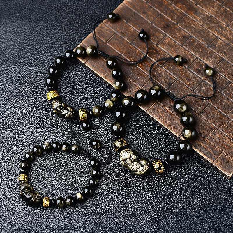 Gold Sheen Obsidian PiXiu Wealth Bracelet