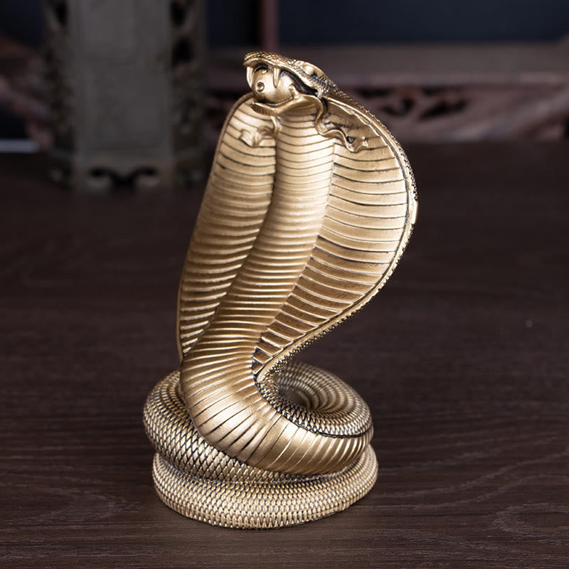 Golden Bronze Cobra Resin Statue | Year of the Snake Decor