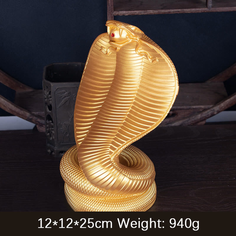 Golden Bronze Cobra Resin Statue | Year of the Snake Decor