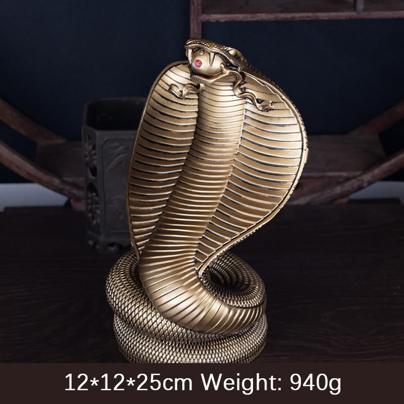 Golden Bronze Cobra Resin Statue | Year of the Snake Decor