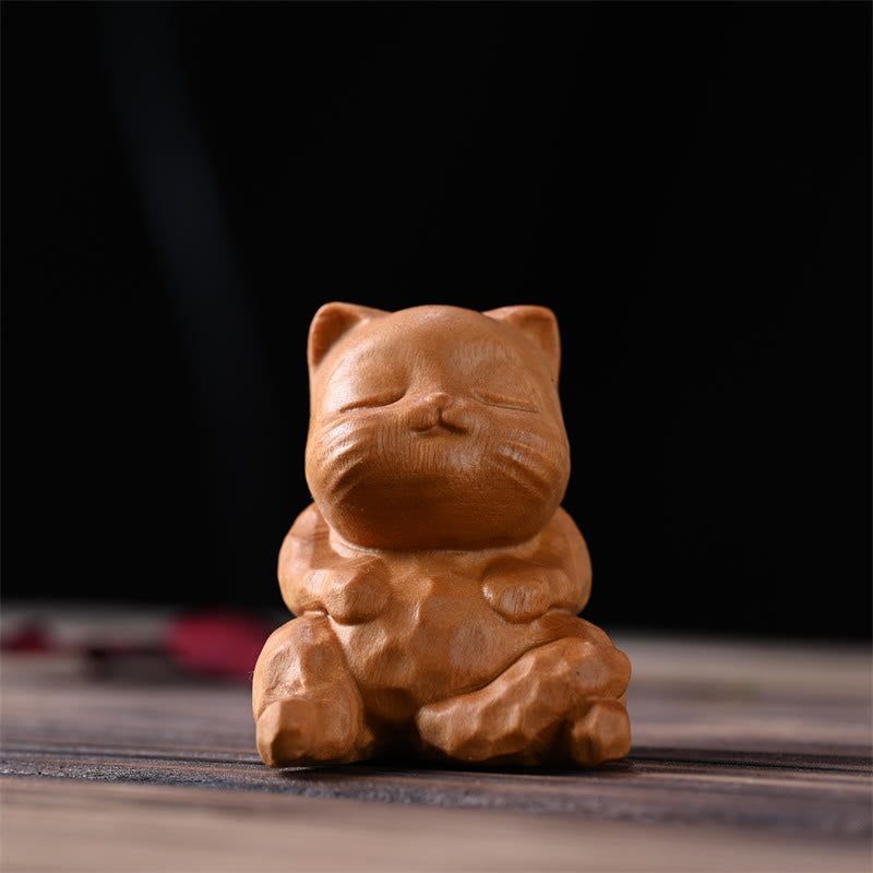Golden Sandalwood Mini Sitting Cat Zen Decoration 5.3cm