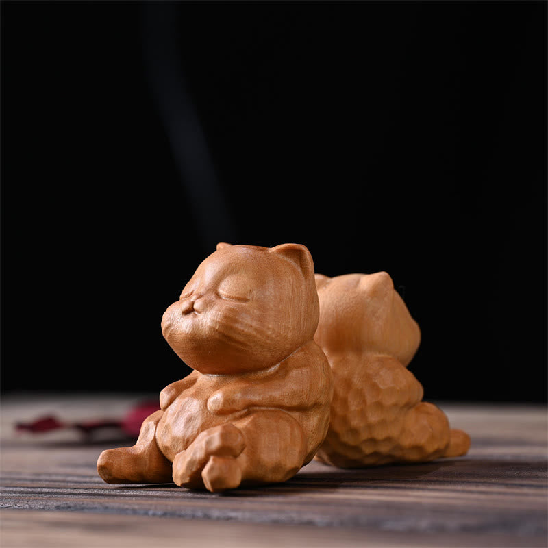 Golden Sandalwood Mini Sitting Cat Zen Decoration 5.3cm