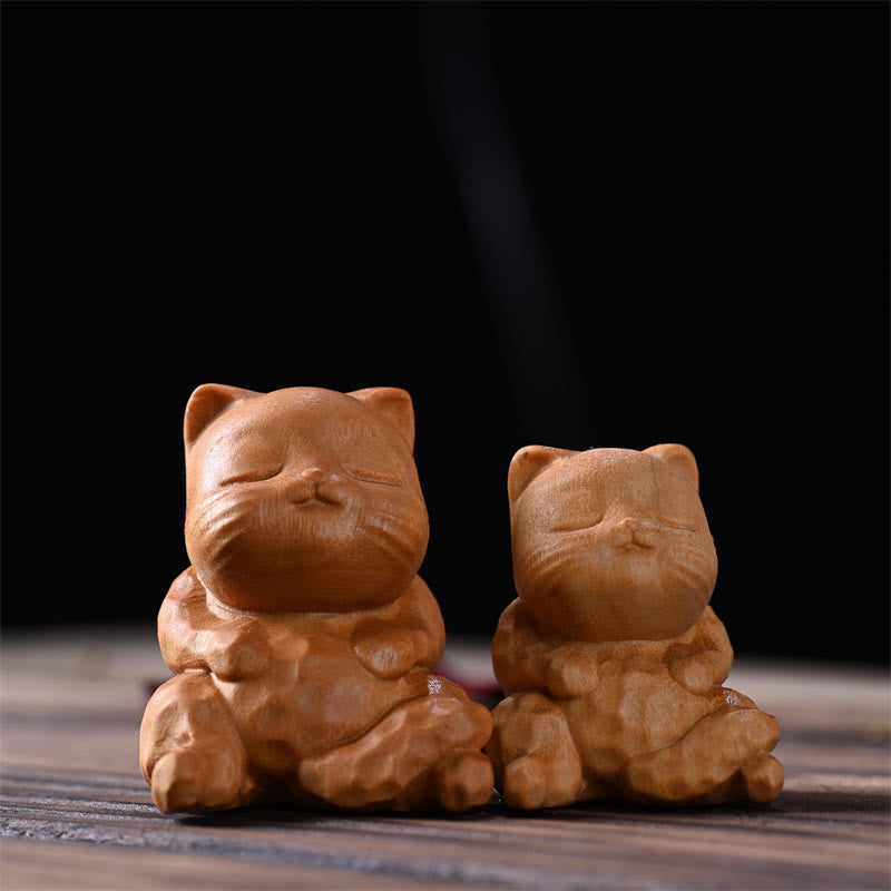 Golden Sandalwood Mini Sitting Cat Zen Decoration 5.3cm