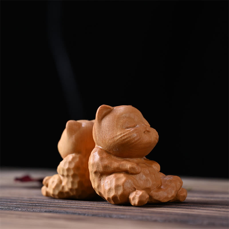 Golden Sandalwood Mini Sitting Cat Zen Decoration 5.3cm