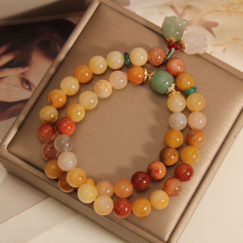 Golden Silk Jade Double Layer Luck Bracelet 8mm