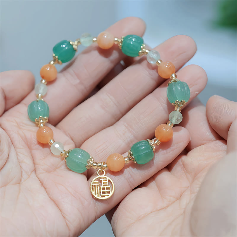 Golden Silk Jade Fu Charm Wealth Bracelet 14-16cm