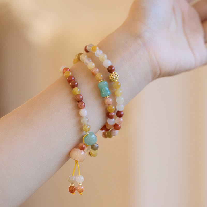 Golden Silk Jade Triple Wrap Bracelet for Wealth & Luck