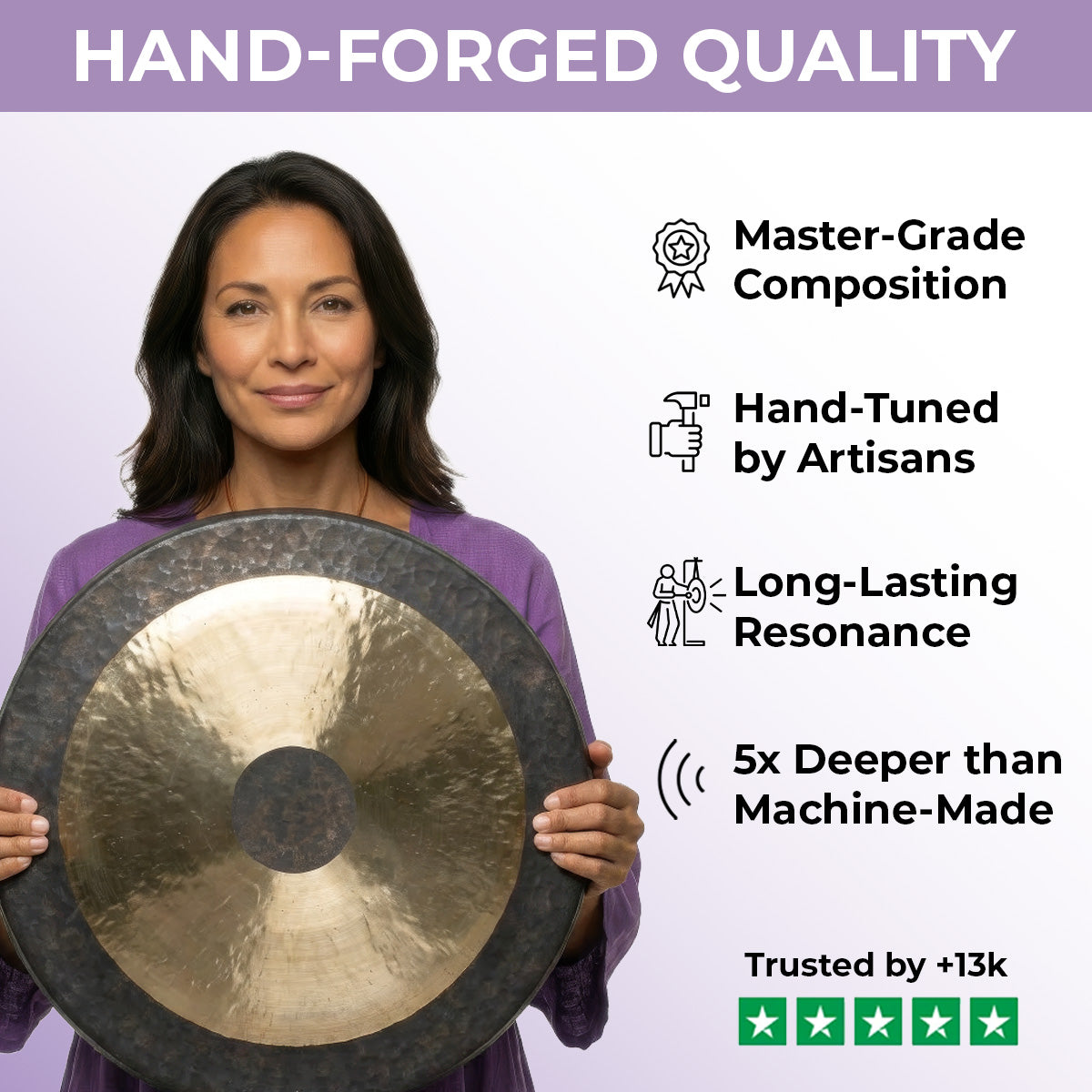 14 to 52 Inch Deep Wave Gong Instrument for Meditation - Gong Quality Close-up