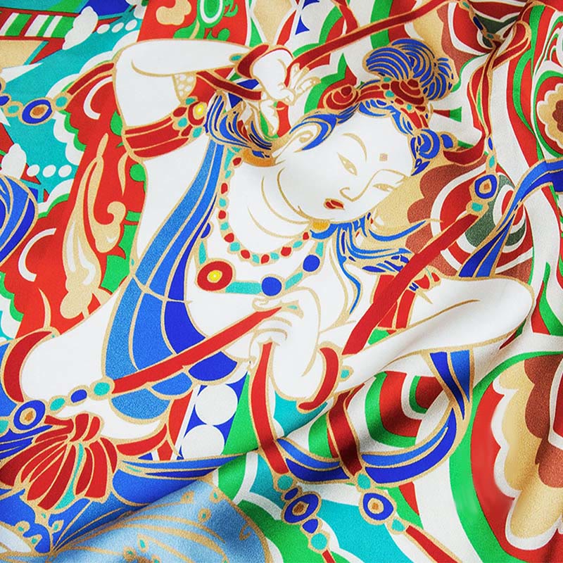 Grade 6A Mulberry Silk Dunhuang Musician Playing Scarf
