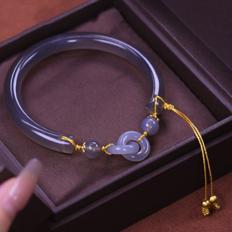 Gray Agate Copper Peace Cuff Bracelet