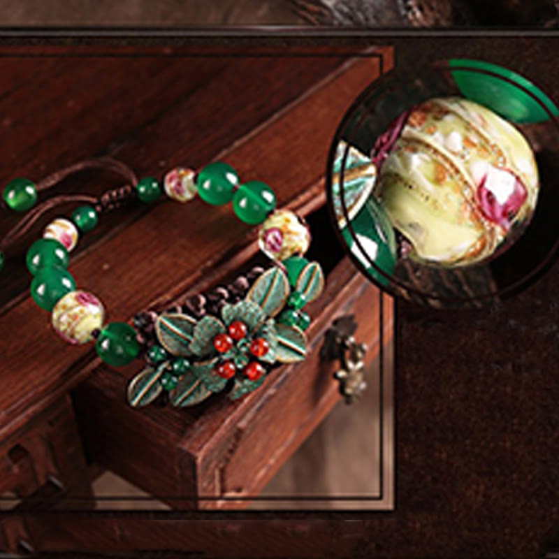 Green Agate Braided Knot Bracelet 5.5-7.9in Wrist