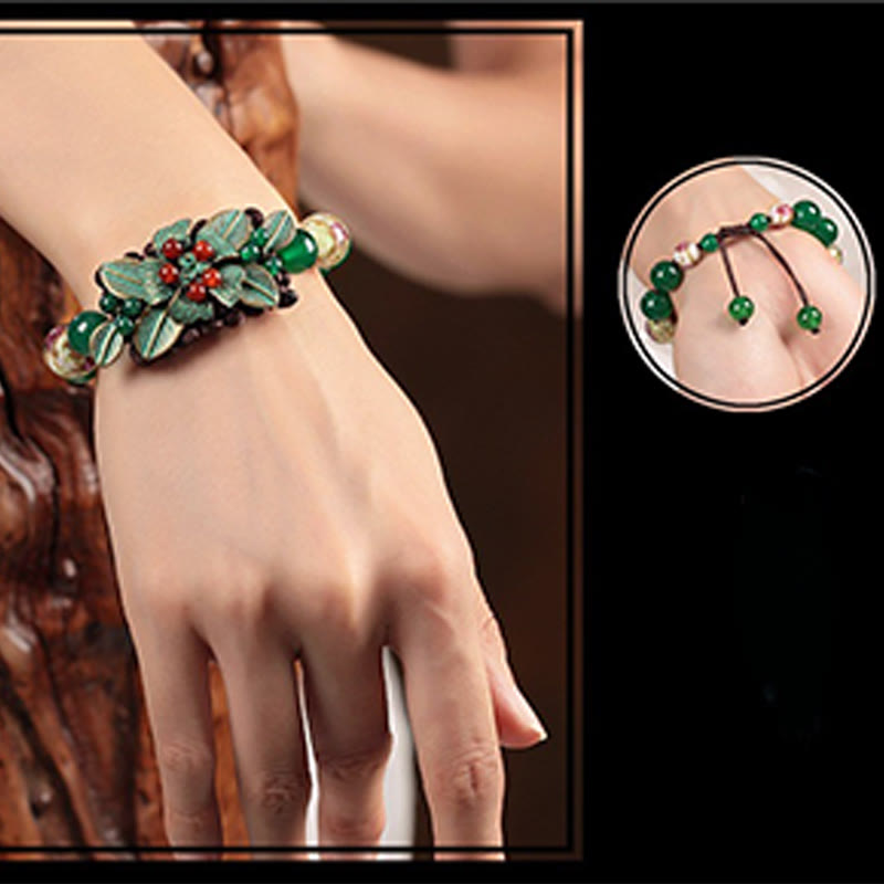 Green Agate Braided Knot Bracelet 5.5-7.9in Wrist