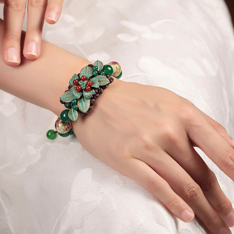 Green Agate Braided Knot Bracelet 5.5-7.9in Wrist