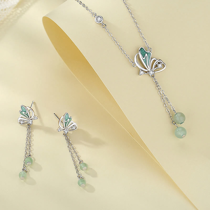 Green Aventurine Butterfly Necklace & Earrings Set