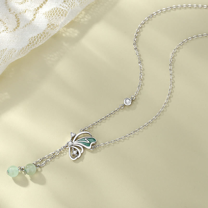 Green Aventurine Butterfly Necklace & Earrings Set