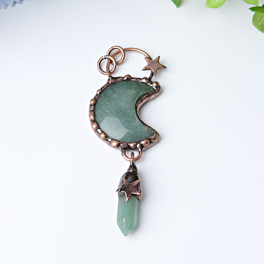 Green Aventurine Moon Pendant 3.6in Healing Crystal