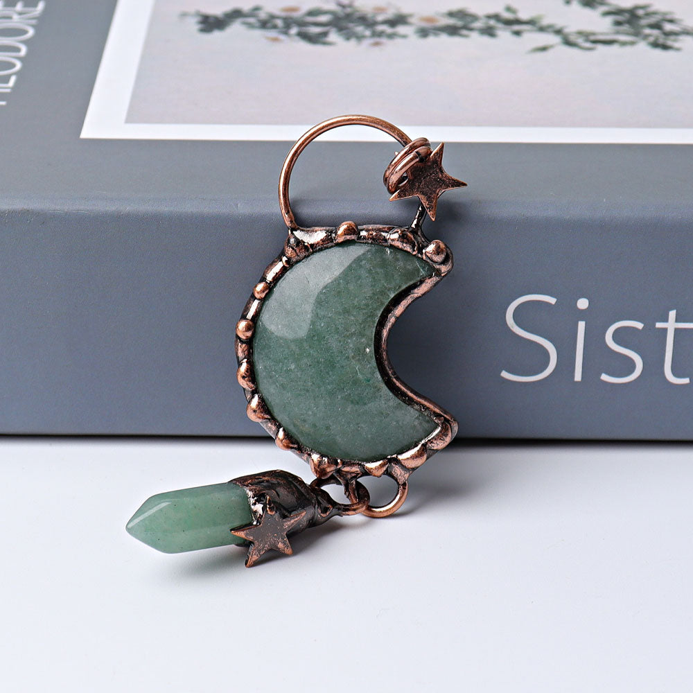 Green Aventurine Moon Pendant 3.6in Healing Crystal
