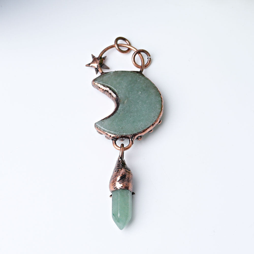 Green Aventurine Moon Pendant 3.6in Healing Crystal
