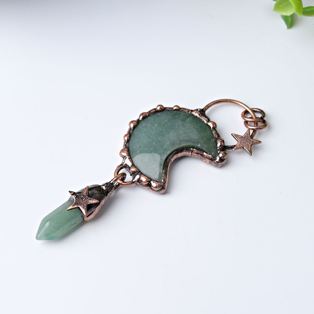 Green Aventurine Moon Pendant 3.6in Healing Crystal