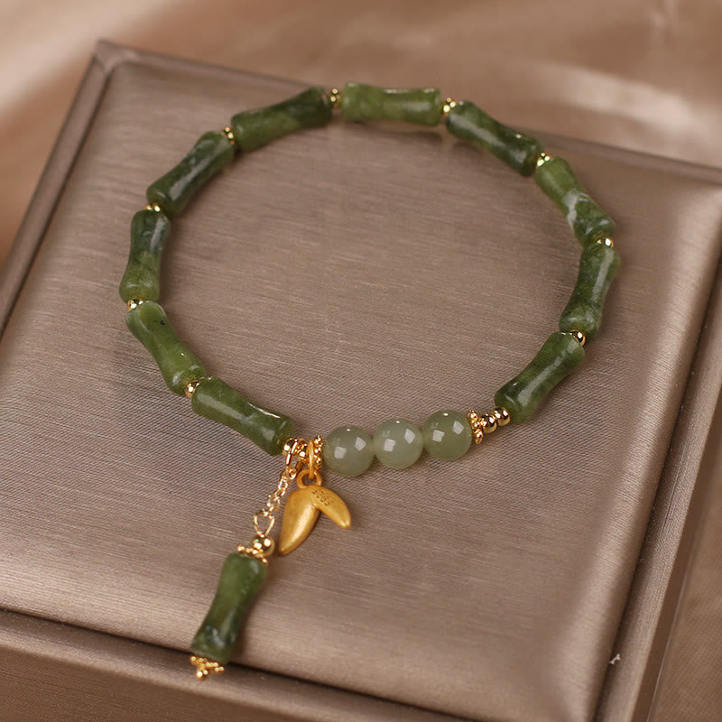 Green Bamboo Jade Leaf Pattern Jade Bracelet for Wealth