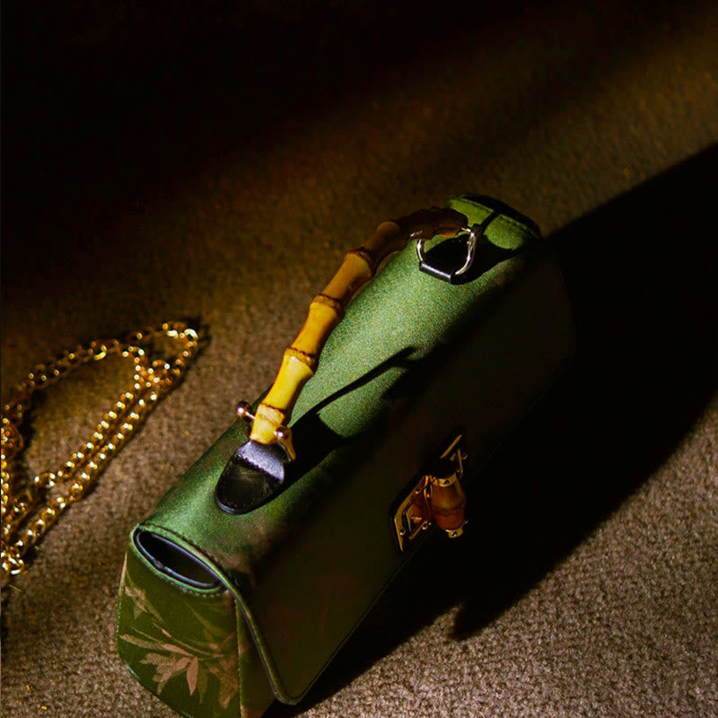Green Bamboo Leaves Handbag with Metal Chain | Spiritual Accessory